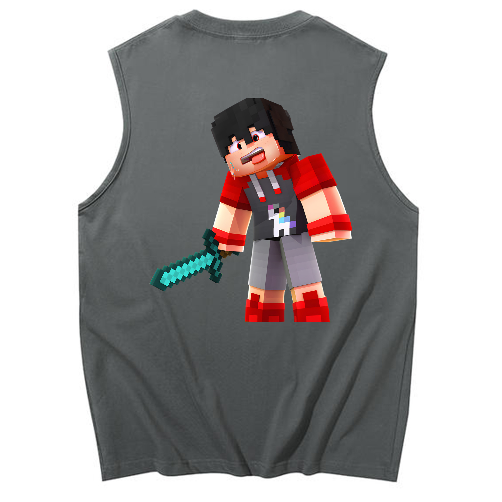 （画像用） マインクラフト ブロックの世界 Minecraft MC Block world コットン100％タンクトップ（背面プリント）